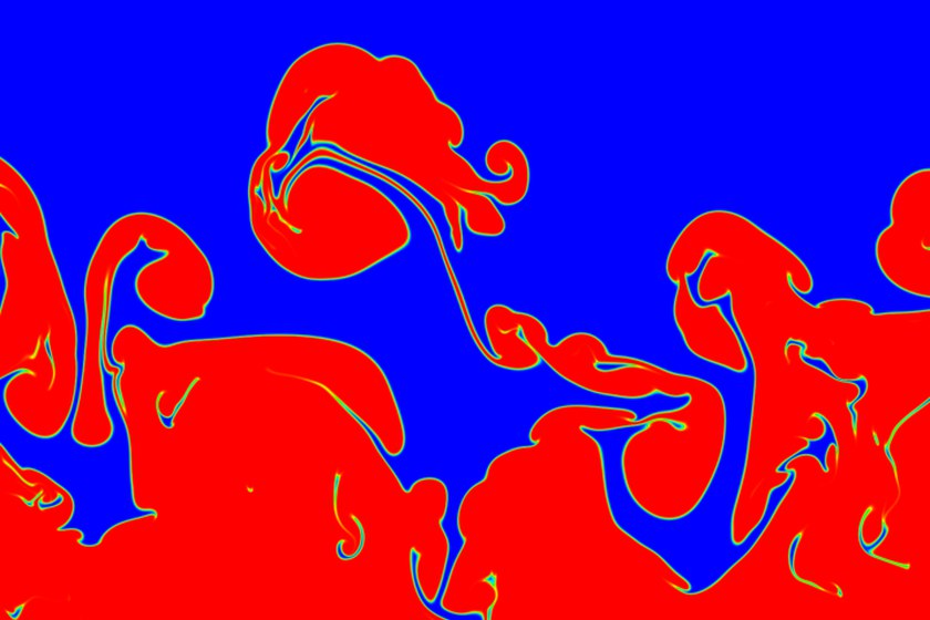 A Rayleigh-Taylor unstable flame front in the chaotic burning regime.